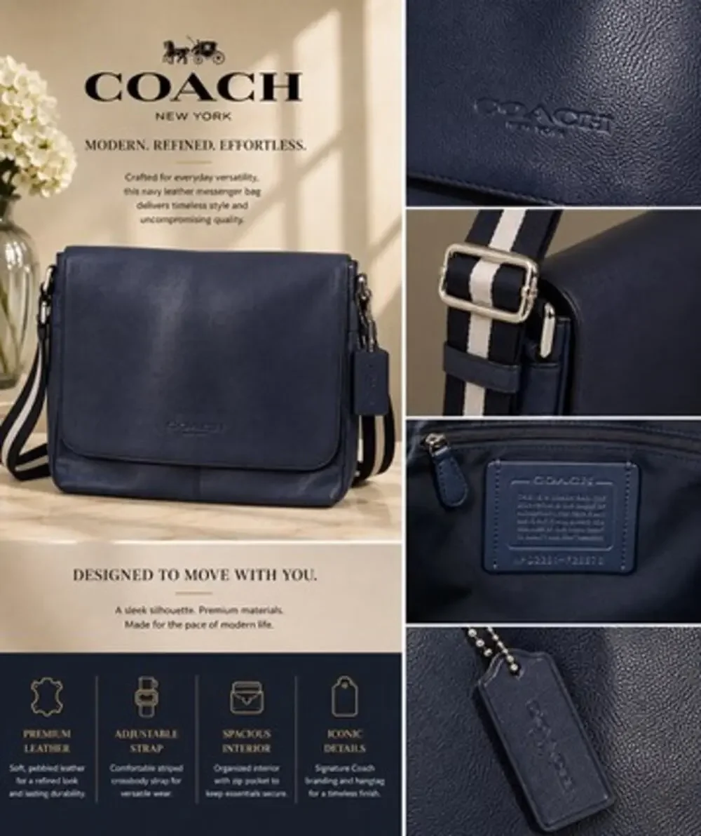 CH028 Coach Charles Messenger Bag*Navy with Navy Cream crossbody*Unisex